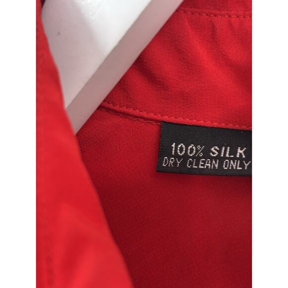 Vintage Della Roufogali Button Up Womens 14 Red Silver Western Rhinestone Silk - Picture 7 of 16